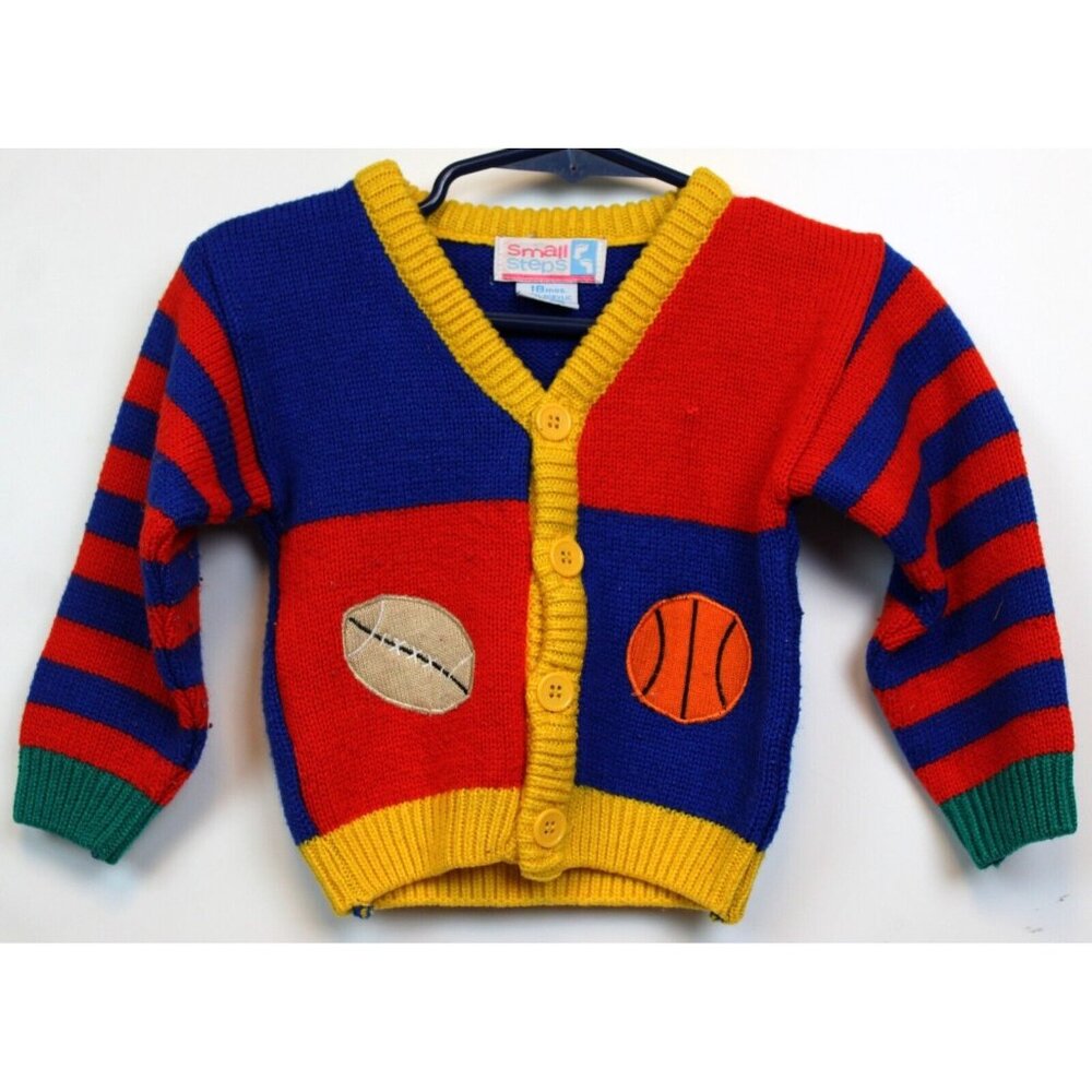 Vtg 90s Sports Sweater Boy Toddler sz 18 Months Color Block Football Basketball
